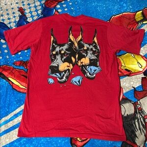 Vibrant Red Doberman & Diamonds Graphic Tee Shirt
